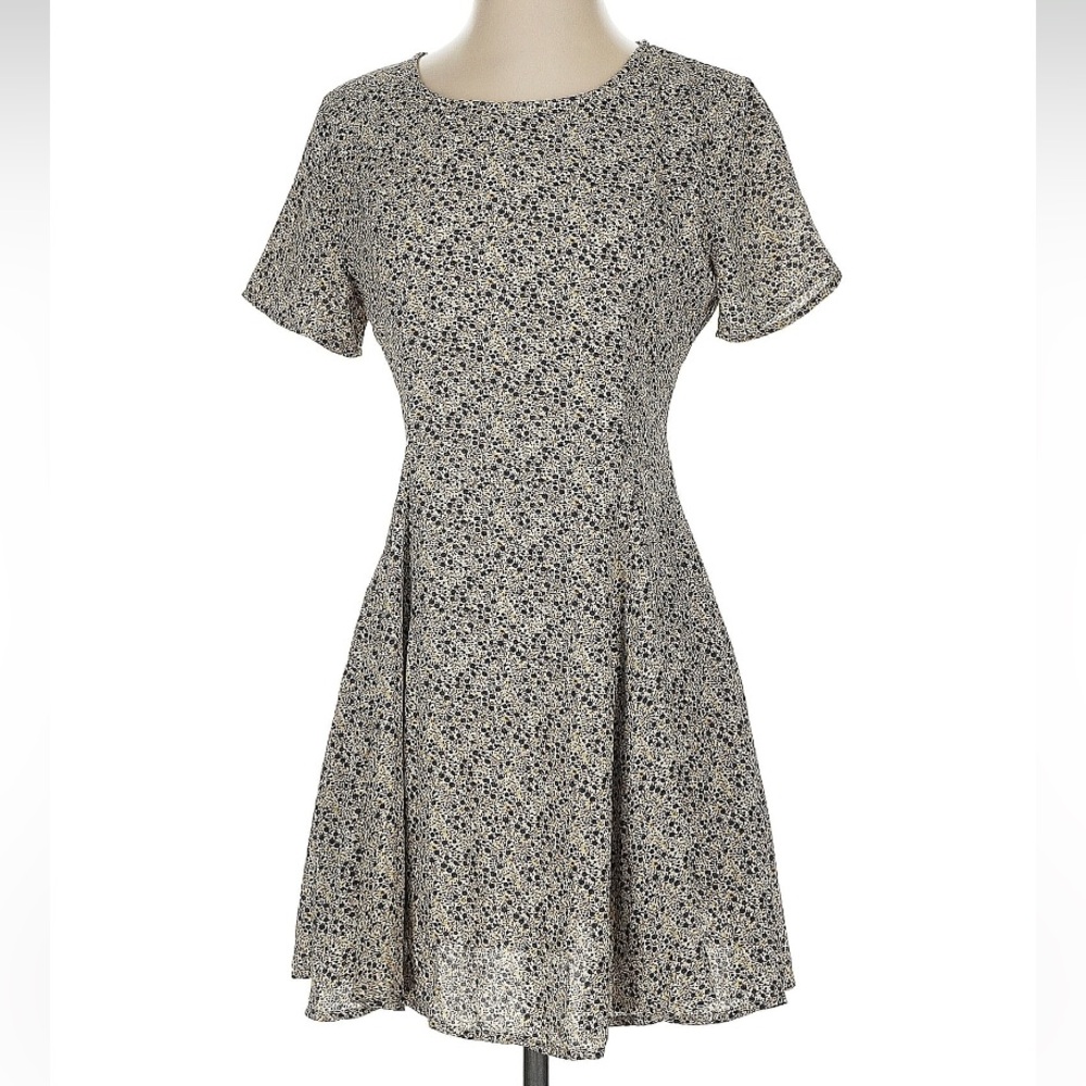 Bohme Cecile Mini Dress Floral Back Zipper Size Small Blue Tan Cottage Whimsy